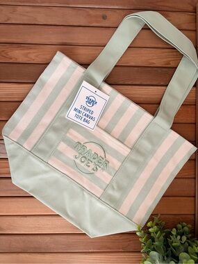 Trader Joe's Striped Canvas Tote, Limited Edition Spring Collection Mint Green